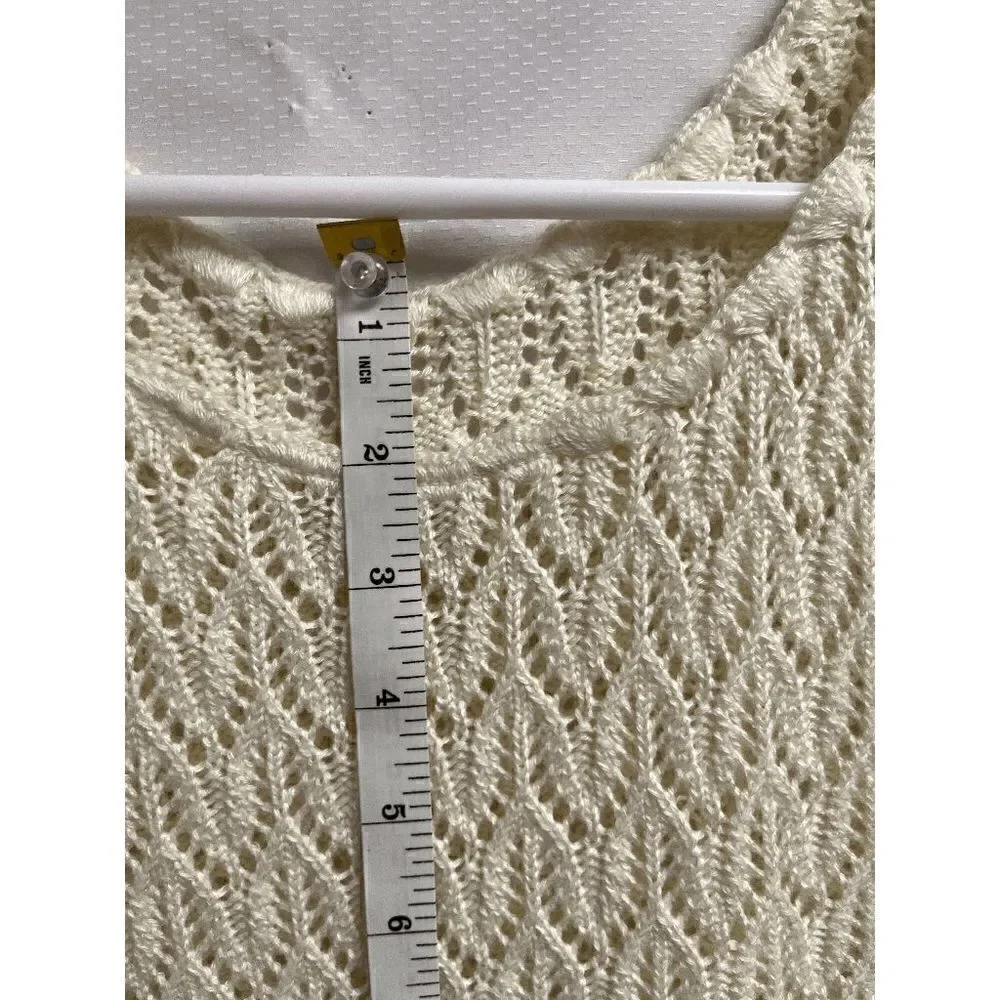 Womens Tunic Open Knit Long Sleeve Scoop neck Sweater Beige - Picture 4 of 7